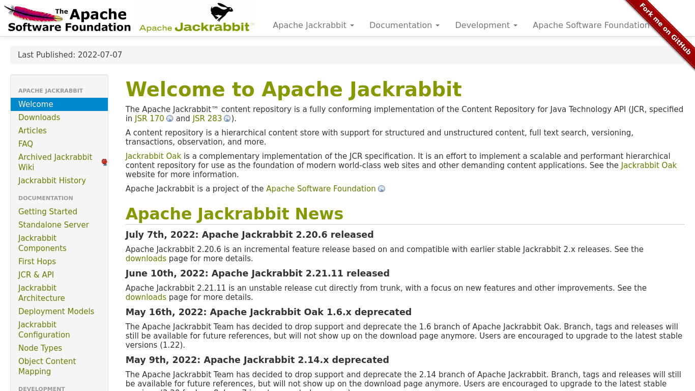 Apache Jackrabbit Landing page