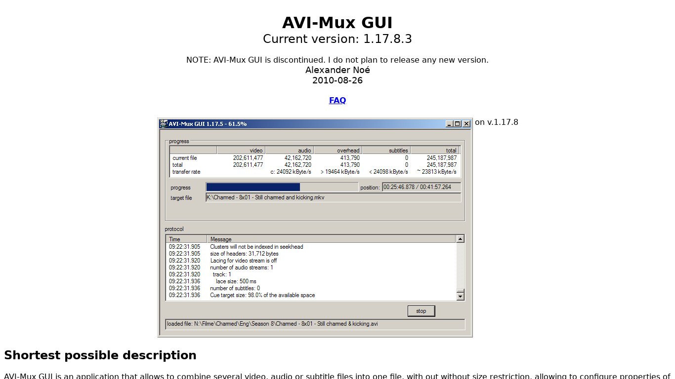 AVI-Mux GUI Landing page