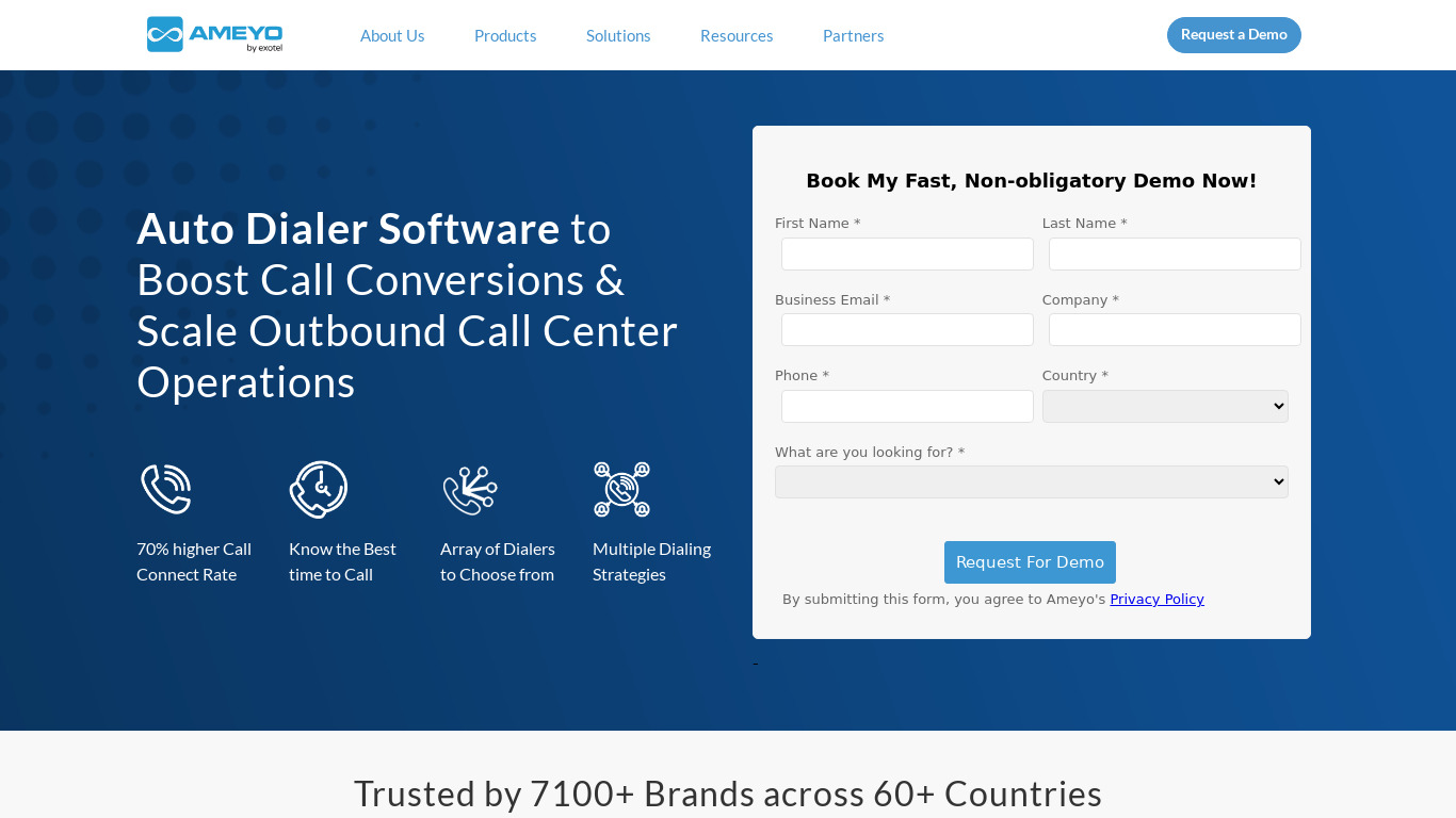 Ameyo Proactive Outbound Landing page