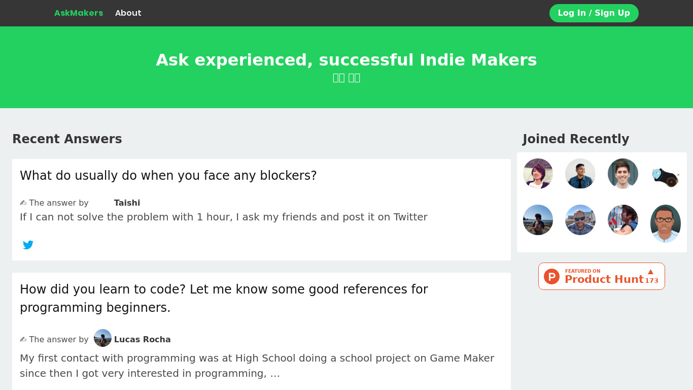 AskMakers.co Landing page