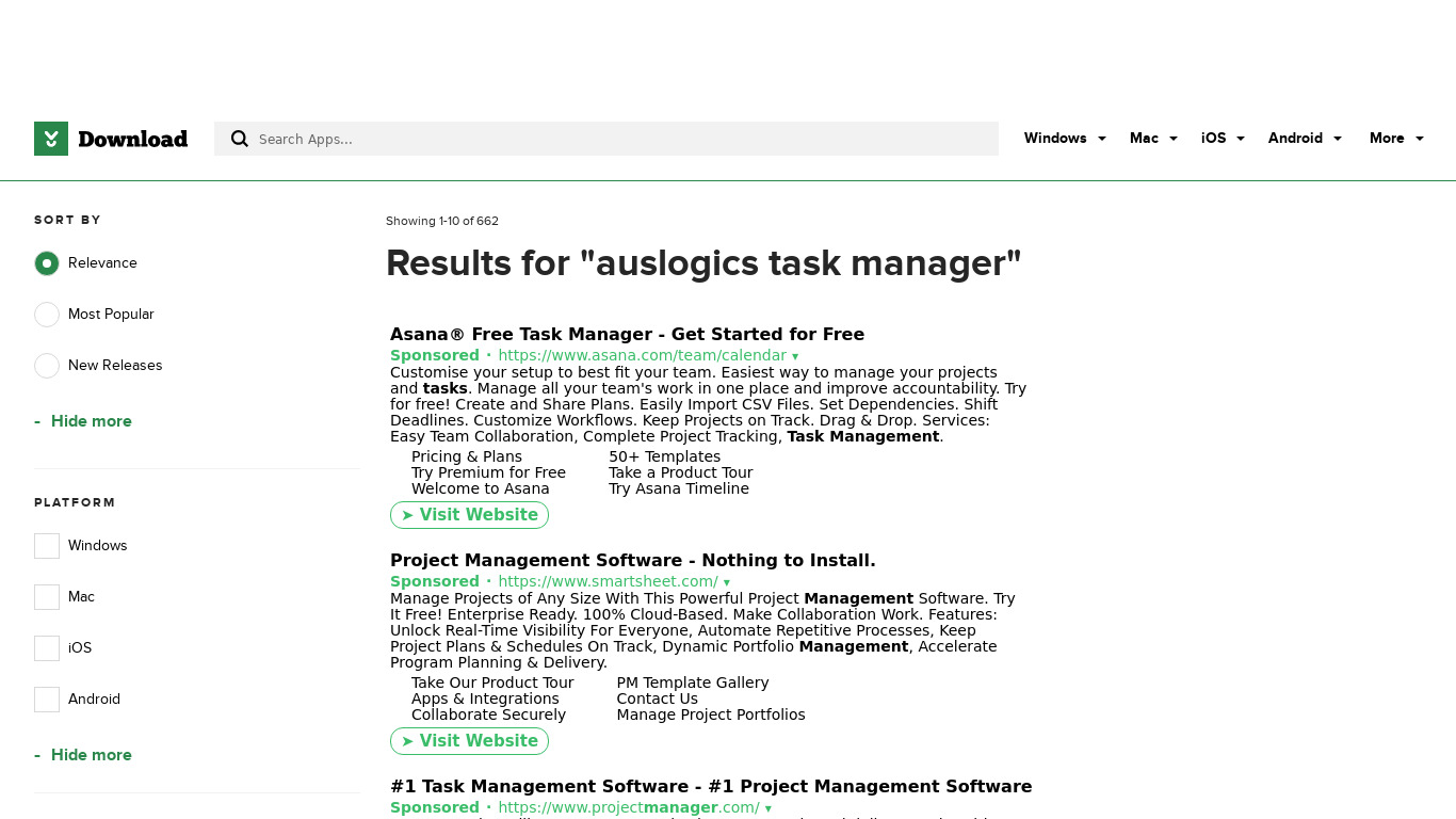 Auslogics Task Manager Landing page