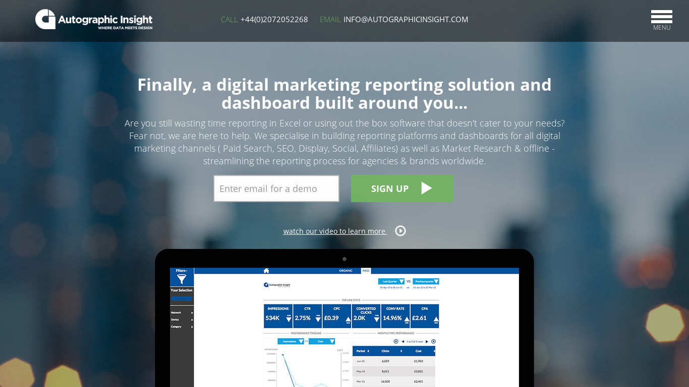 Autographic Insight Landing page