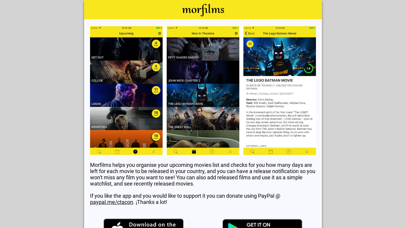Morfilms Landing page