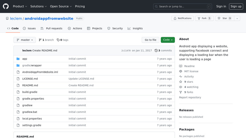 Android app for website Landing Page