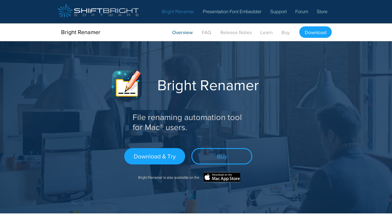 shiftbright.com Bright Renamer Landing page