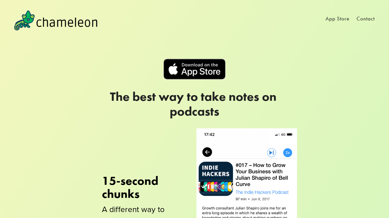 Chameleon Podcast Player Landing page