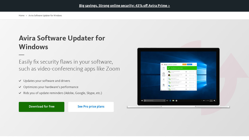 Avira Software Updater Landing Page