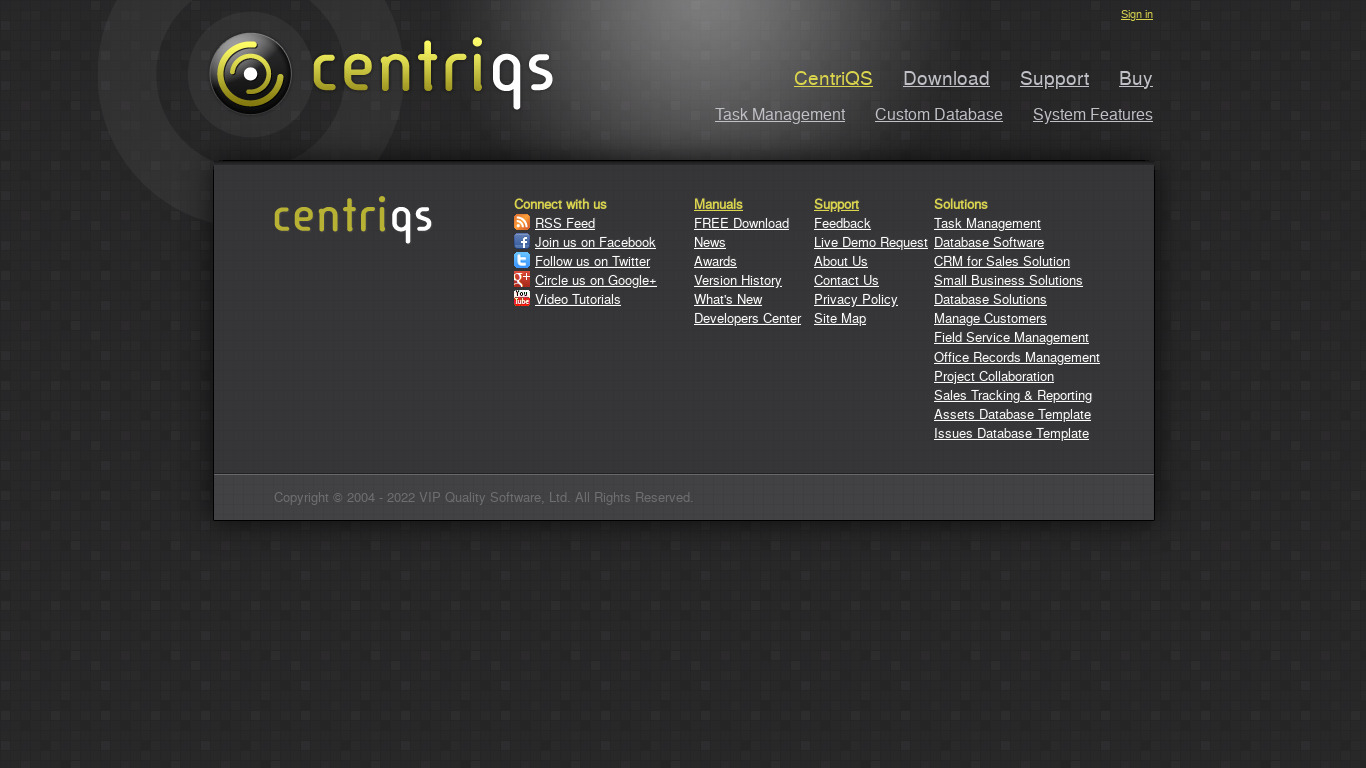 CentriQS Landing page