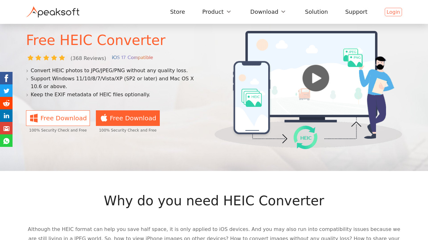 Apeaksoft Free HEIC Converter Landing page