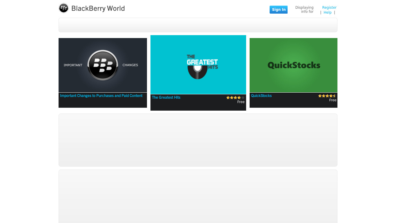 BlackBerry App World Landing page