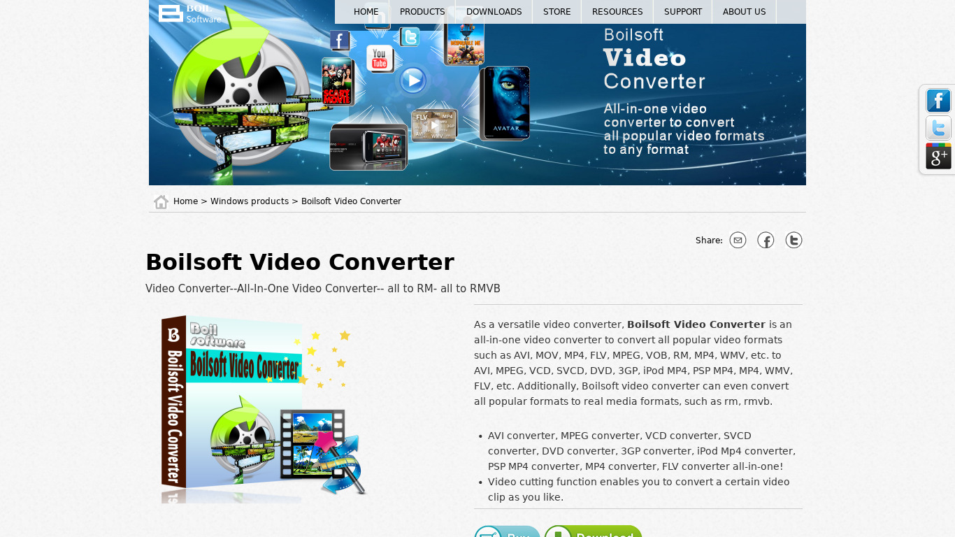 Boilsoft Video Converter Landing page