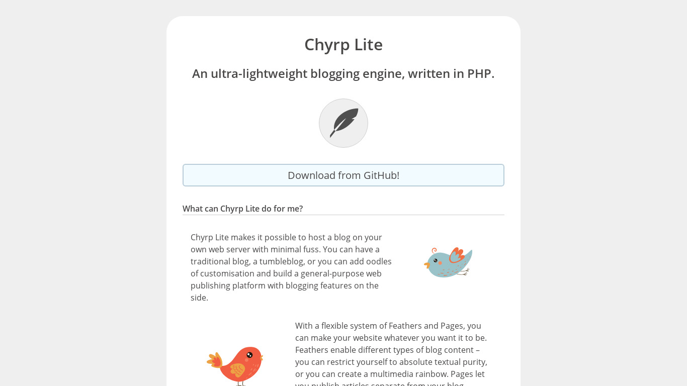 Chyrp Light Landing page