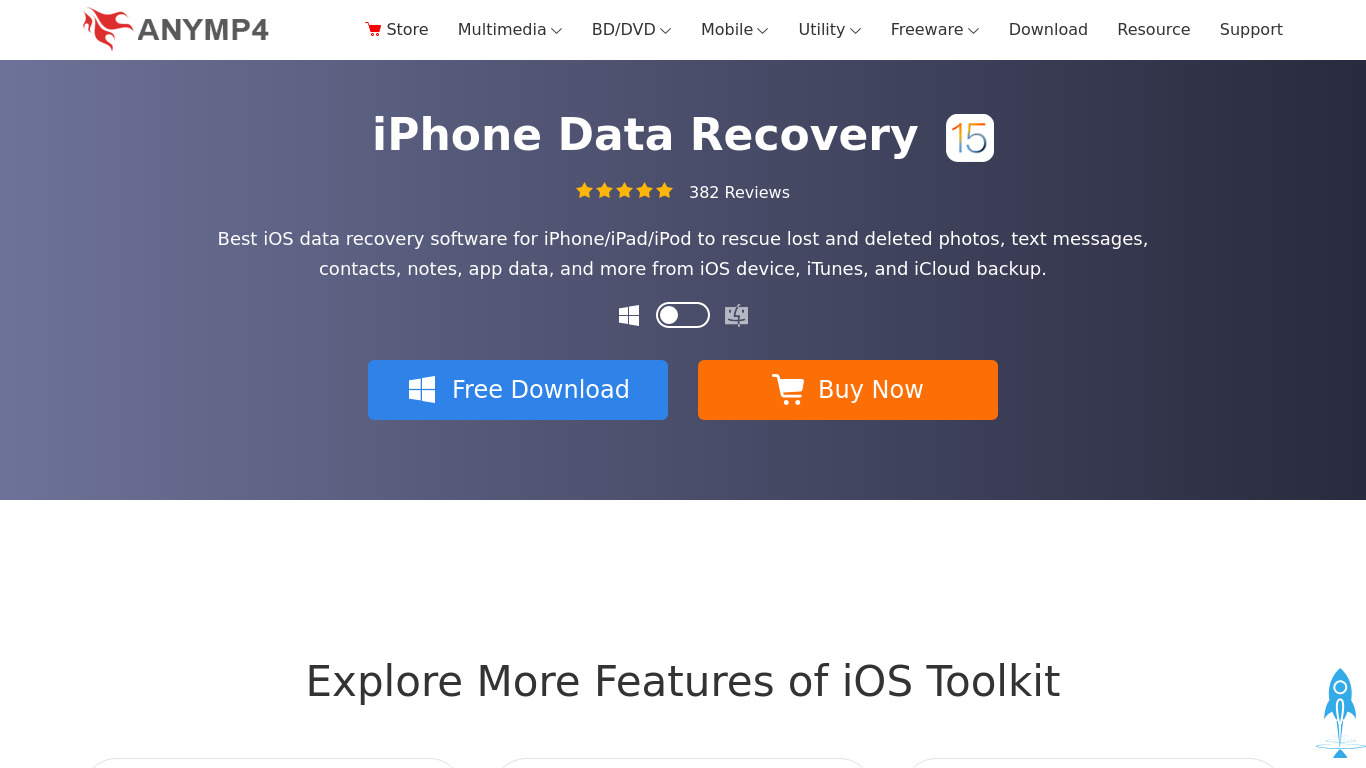 AnyMP4 iPhone Data Recovery Landing page