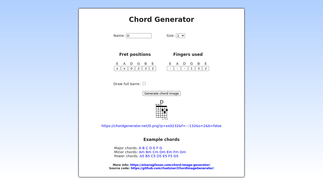 Chord Generator Landing page