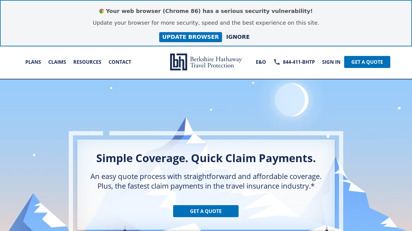 Berkshire Hathaway Travel Protection Landing page