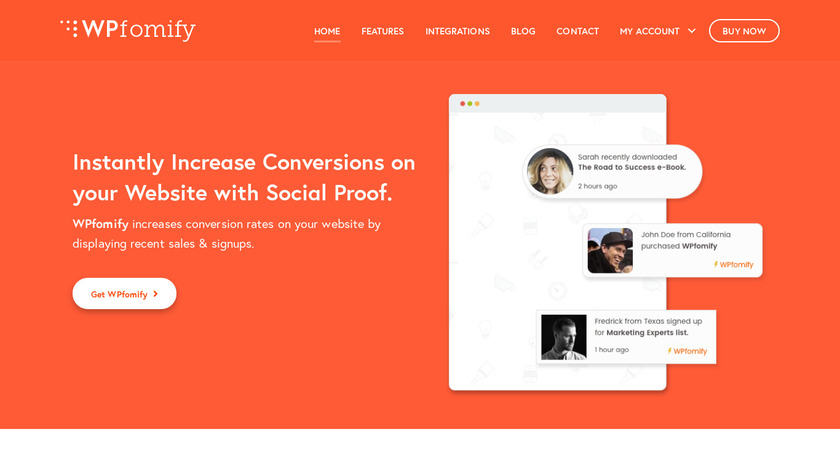 WPfomify Landing Page