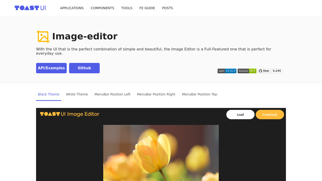 TOAST UI Image Editor Landing page