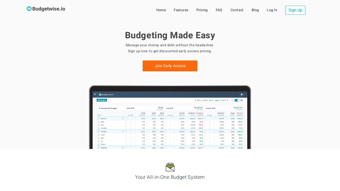 Budgetwise.io Landing page