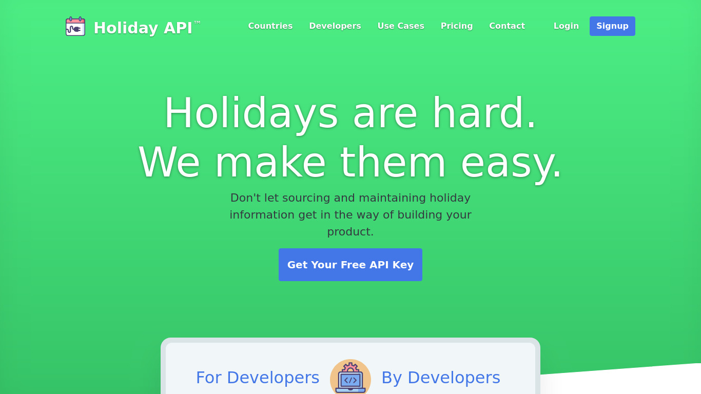 Holiday API Landing page