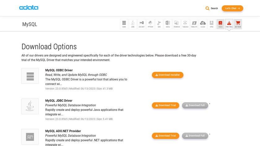 CData MySQL Cloud Driver Landing Page