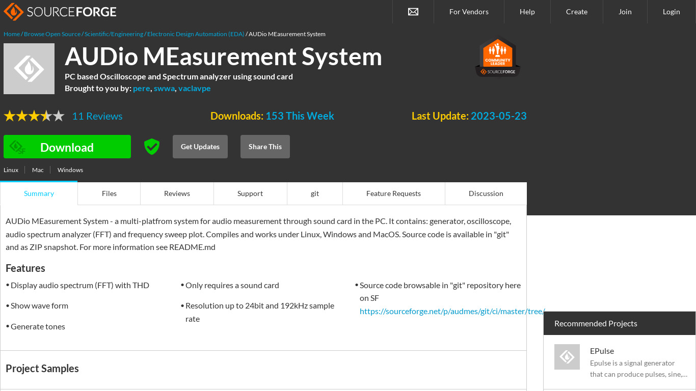 AUDio MEasurement System Landing page
