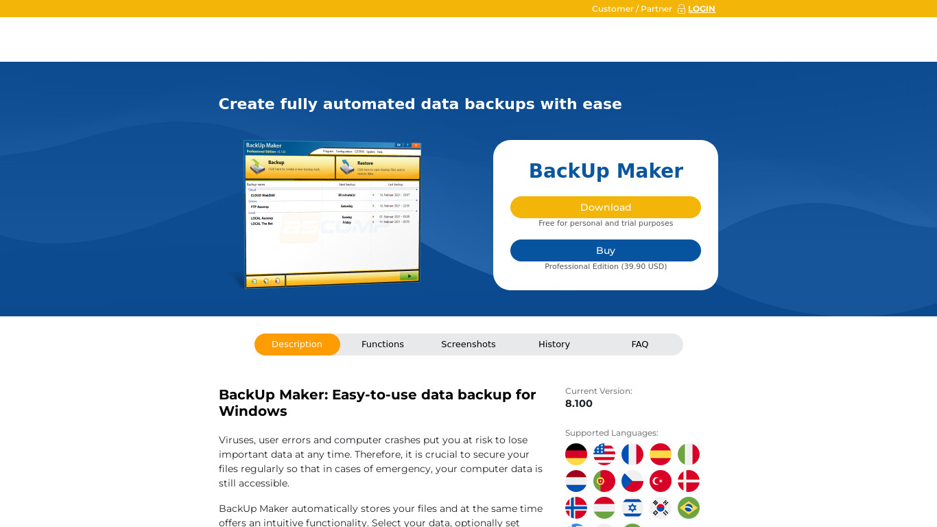 Backup Maker Landing page