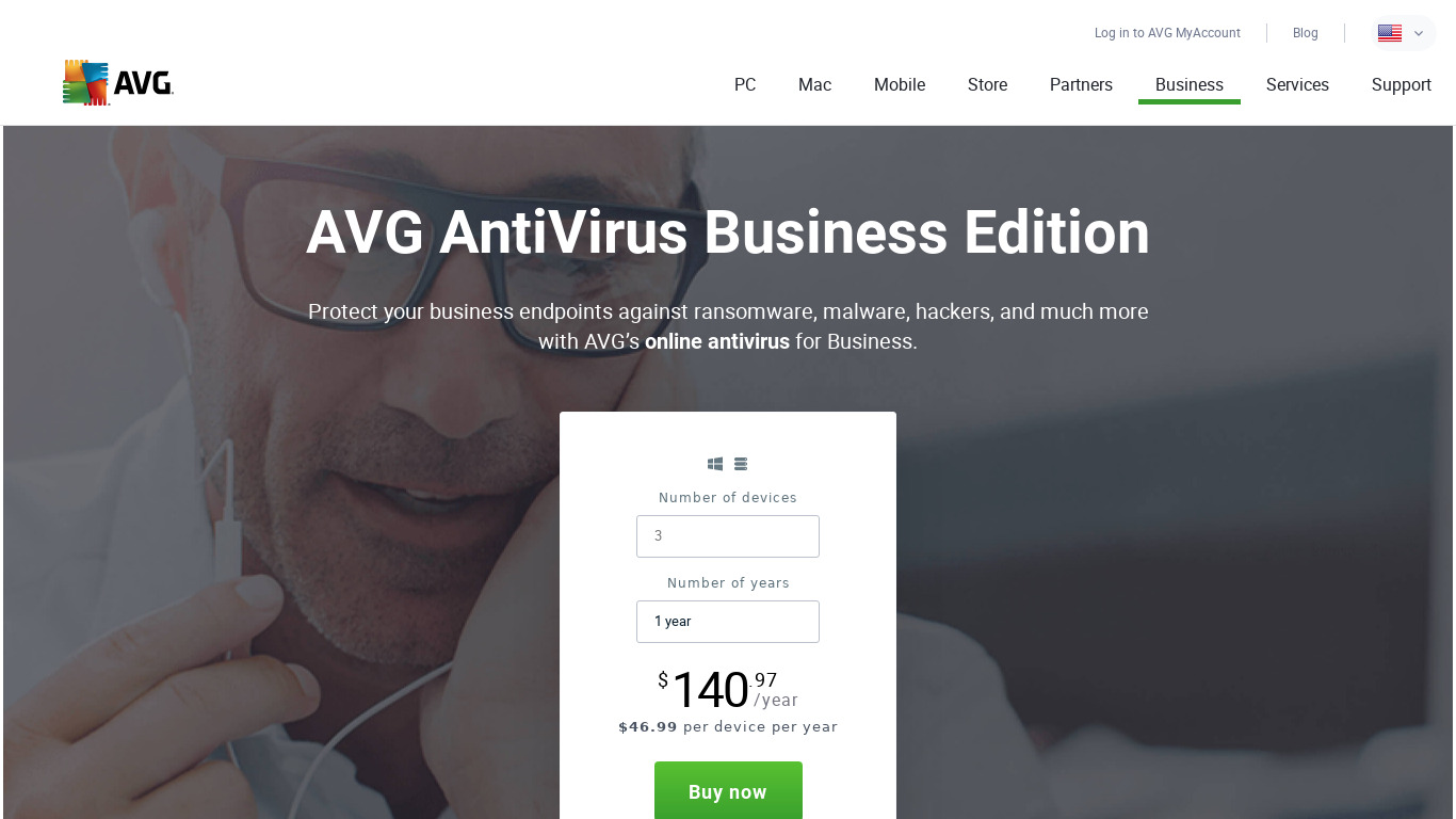 AVG AntiVirus Business Edition Landing page