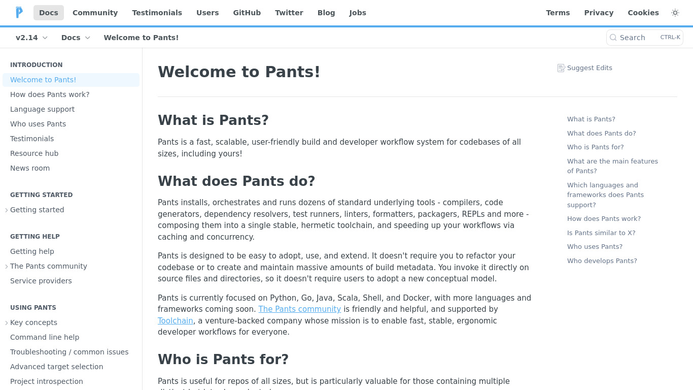 Pants Landing page