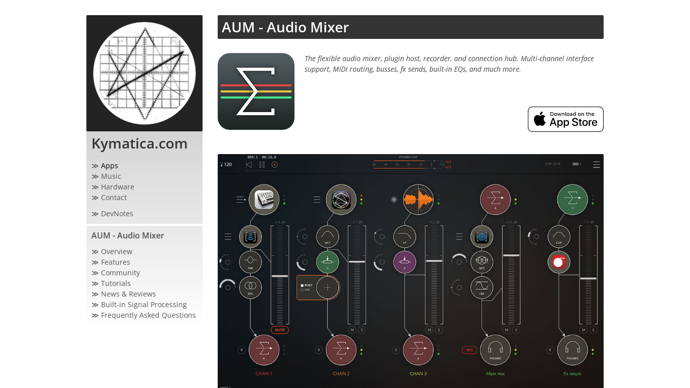 AUM Audio Mixer Landing page