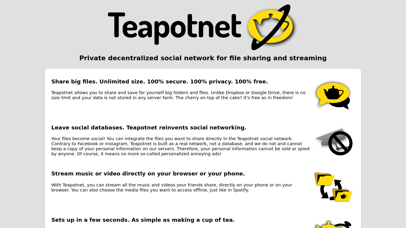 Teapotnet Landing page