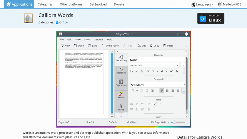 Calligra Words Landing Page