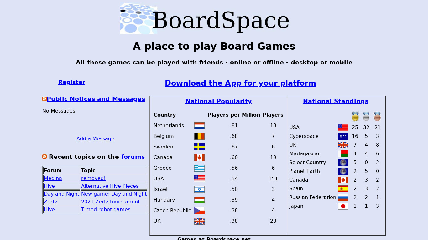 boardspace.net Landing page