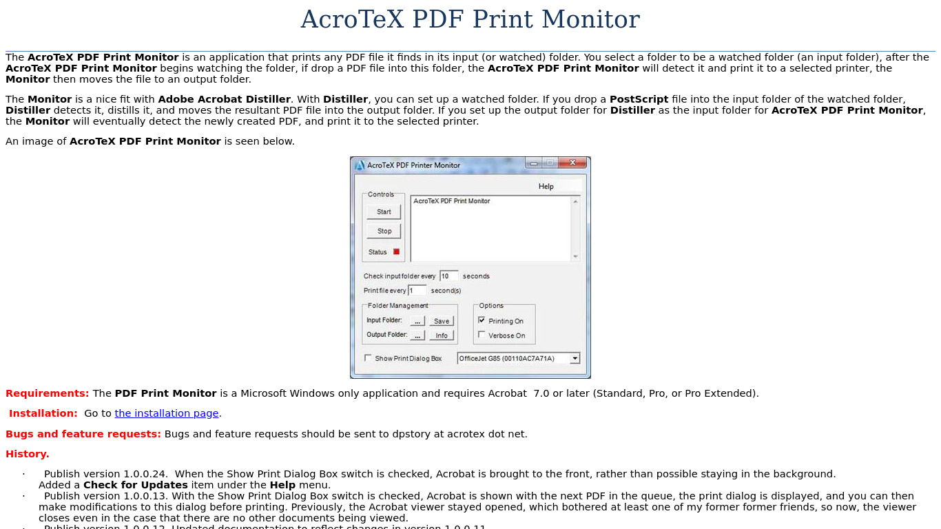 AcroTeX PDF Print Monitor Landing page