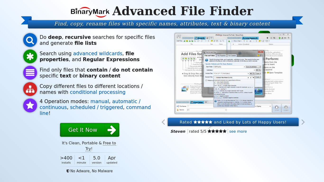 Advanced File Finder Landing page