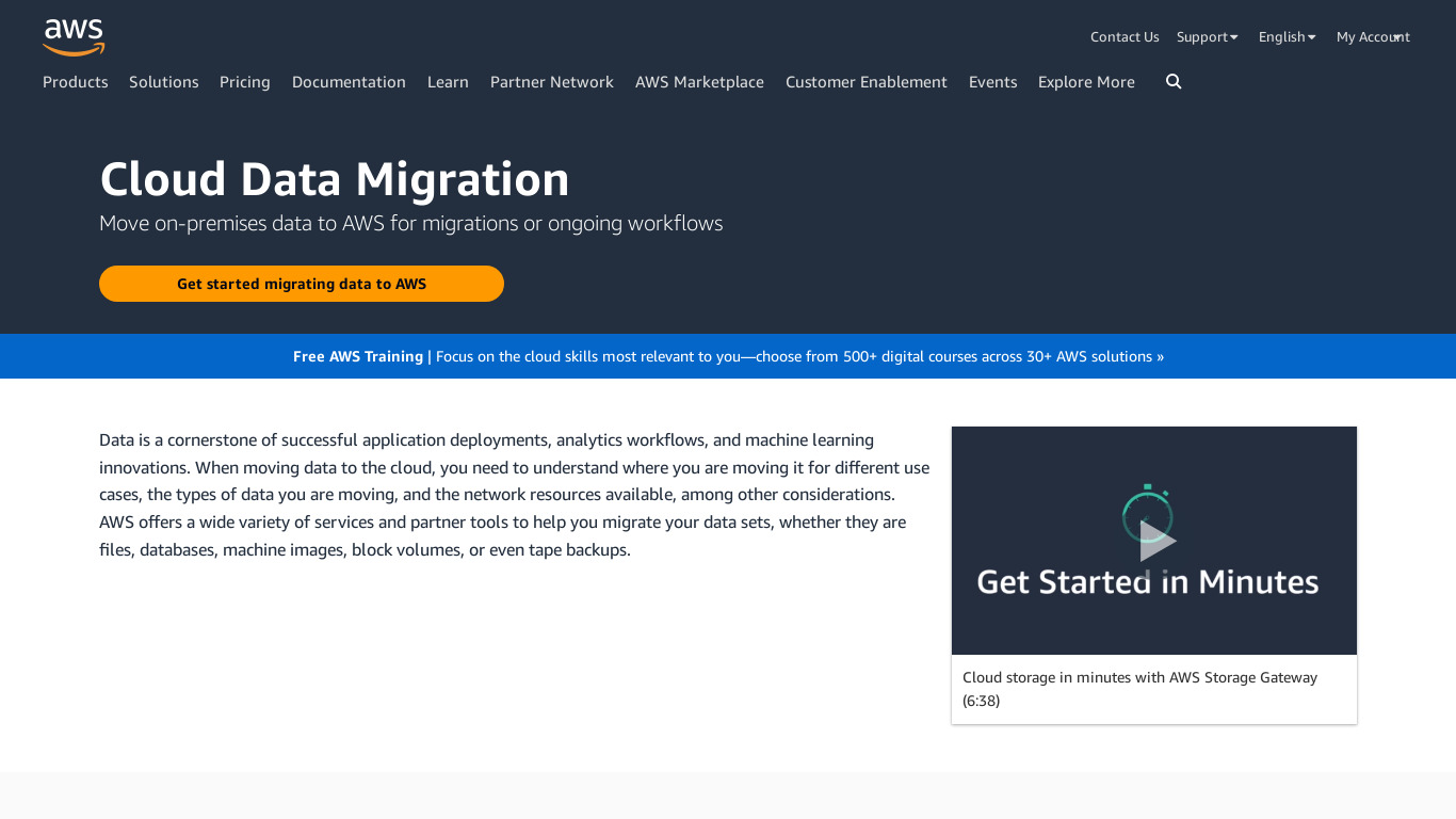 AWS Cloud Data Migration Landing page