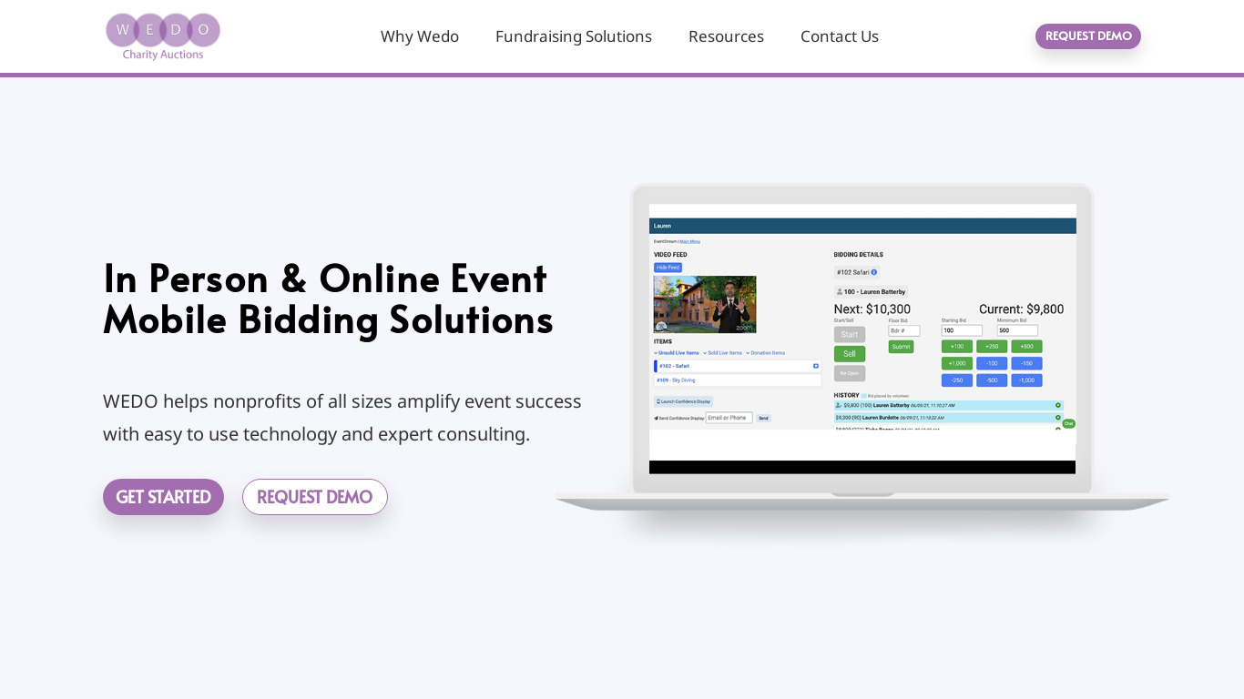 WEDO Charity Auctions Landing page