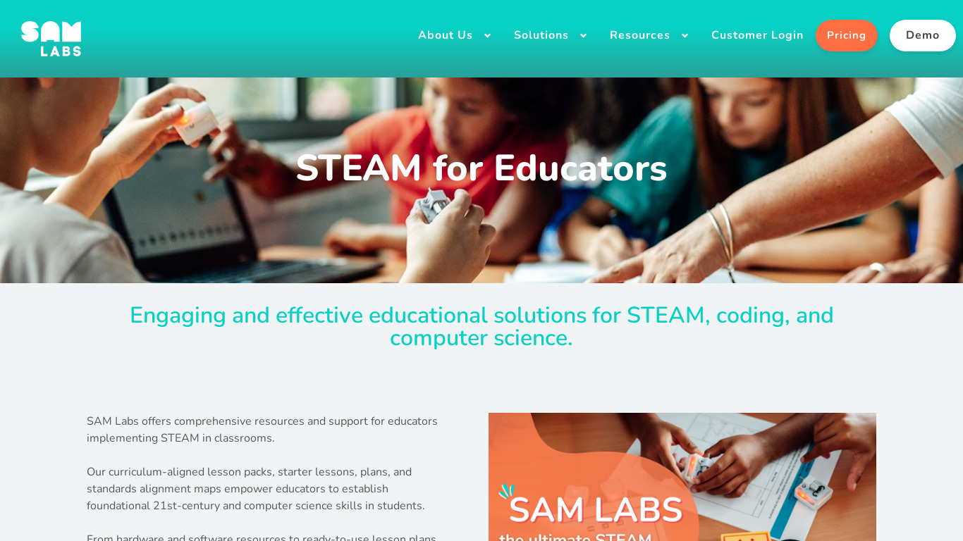 SAM Labs Landing page