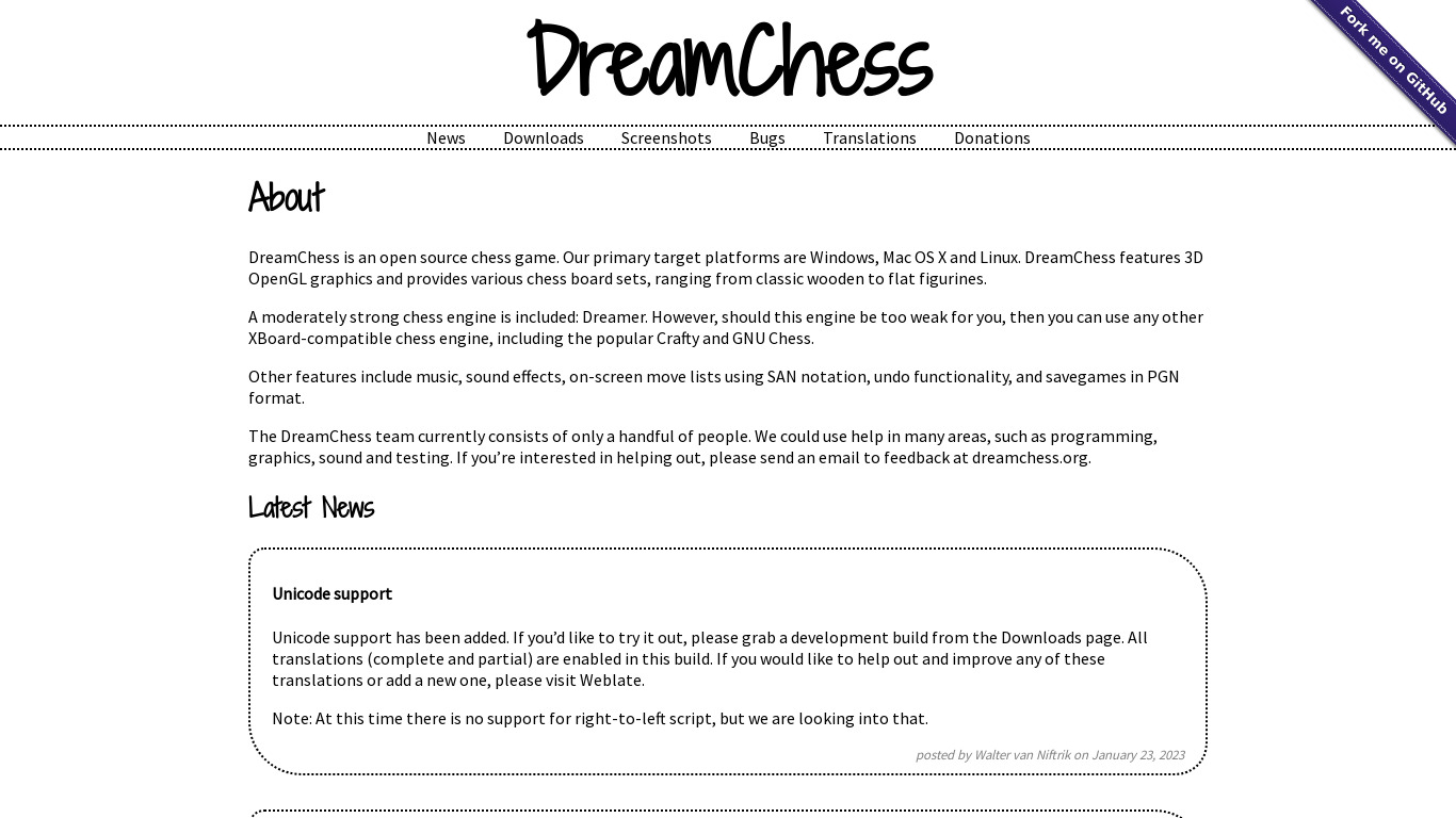 DreamChess Landing page