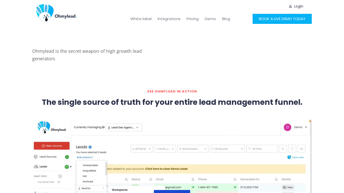 Ohmylead Landing page