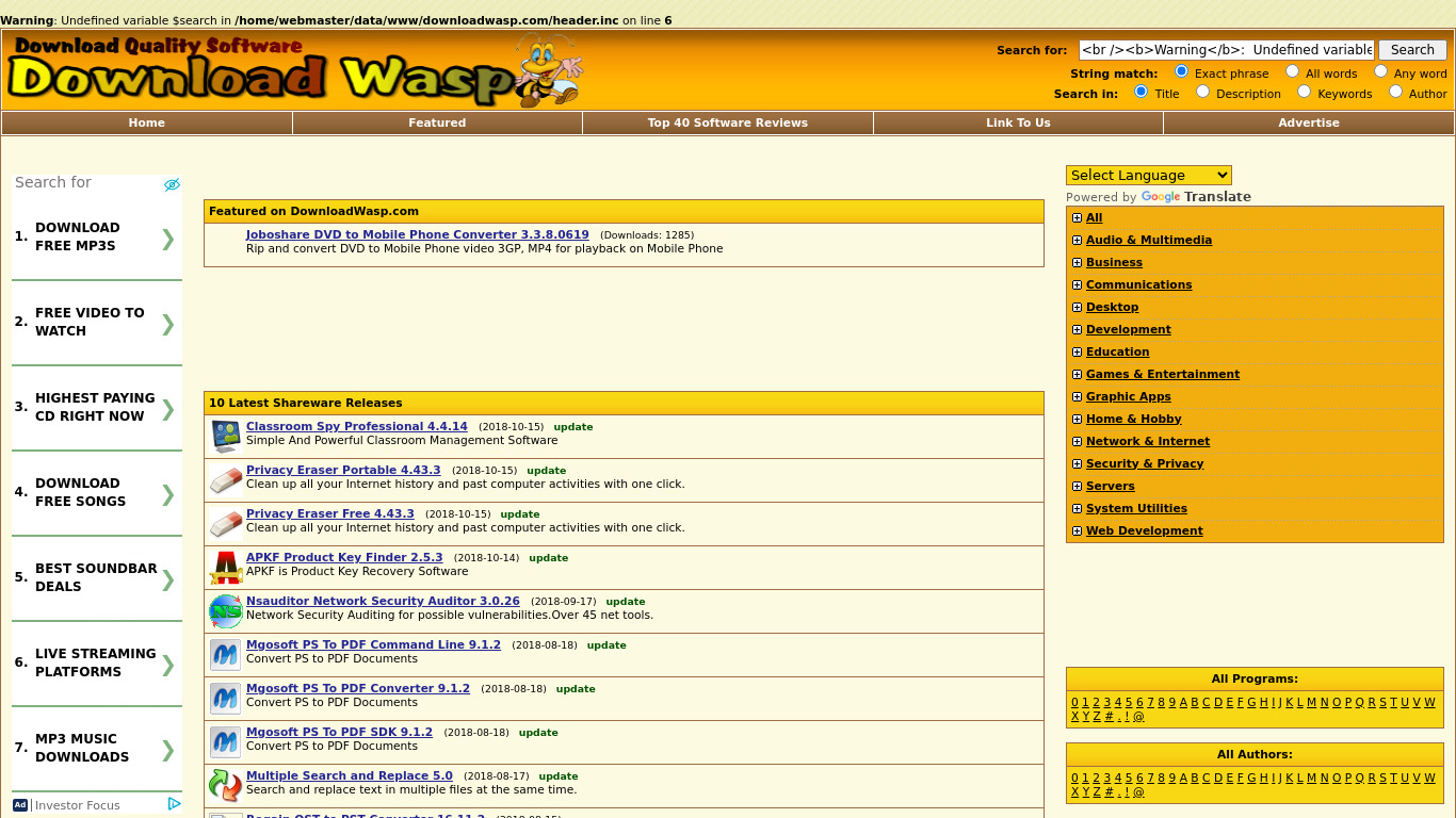 DownloadWasp.com Landing page