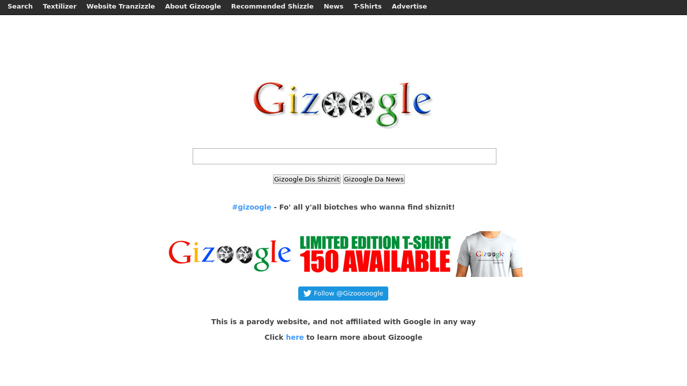 Gizoogle Landing page