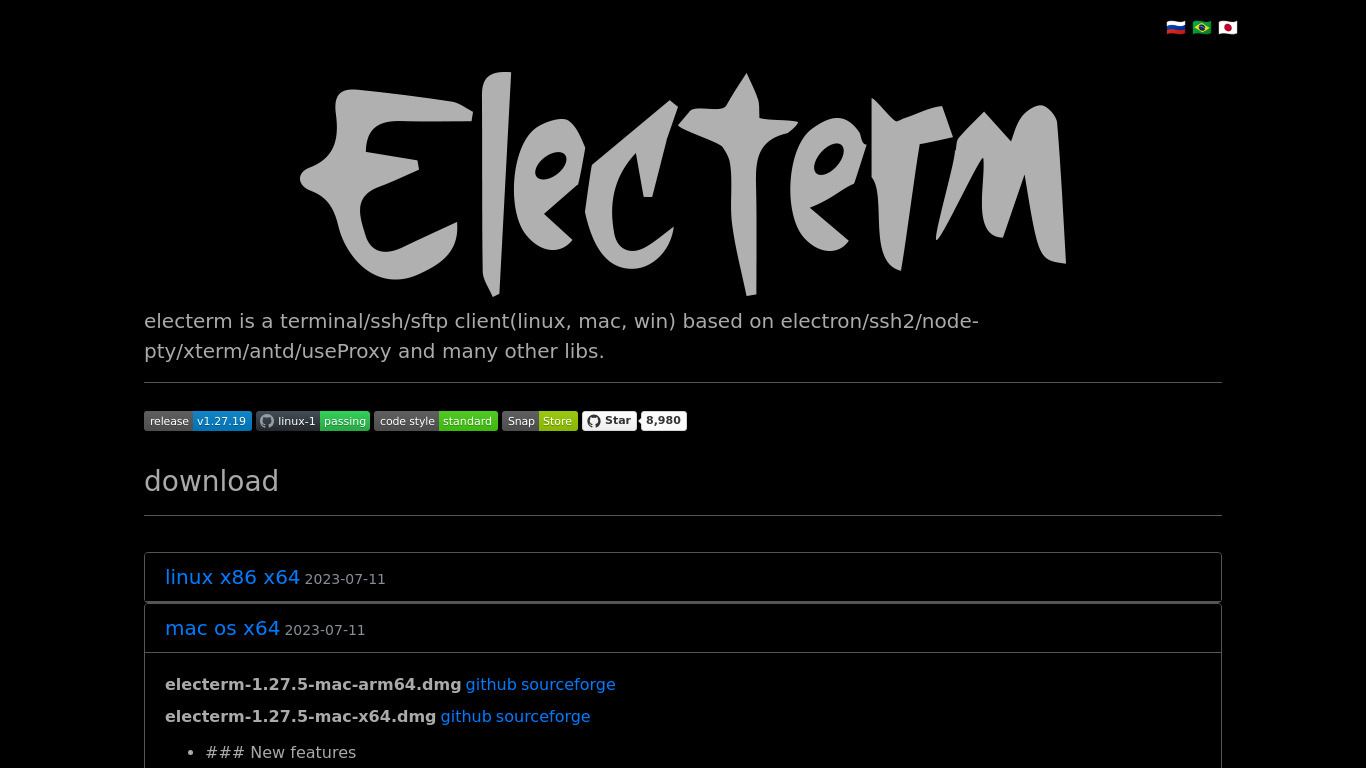 Electerm Landing page