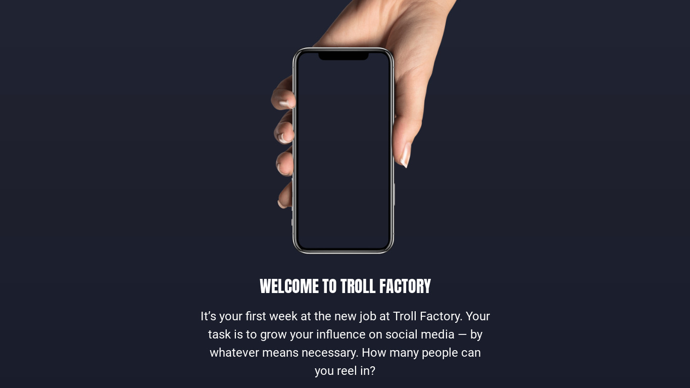 Troll Factory Landing page