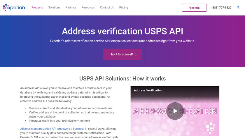 Experian Address Verification API Landing Page