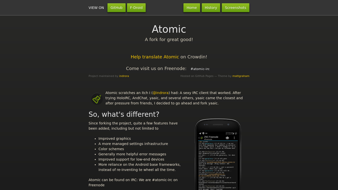 Atomic IRC Landing page
