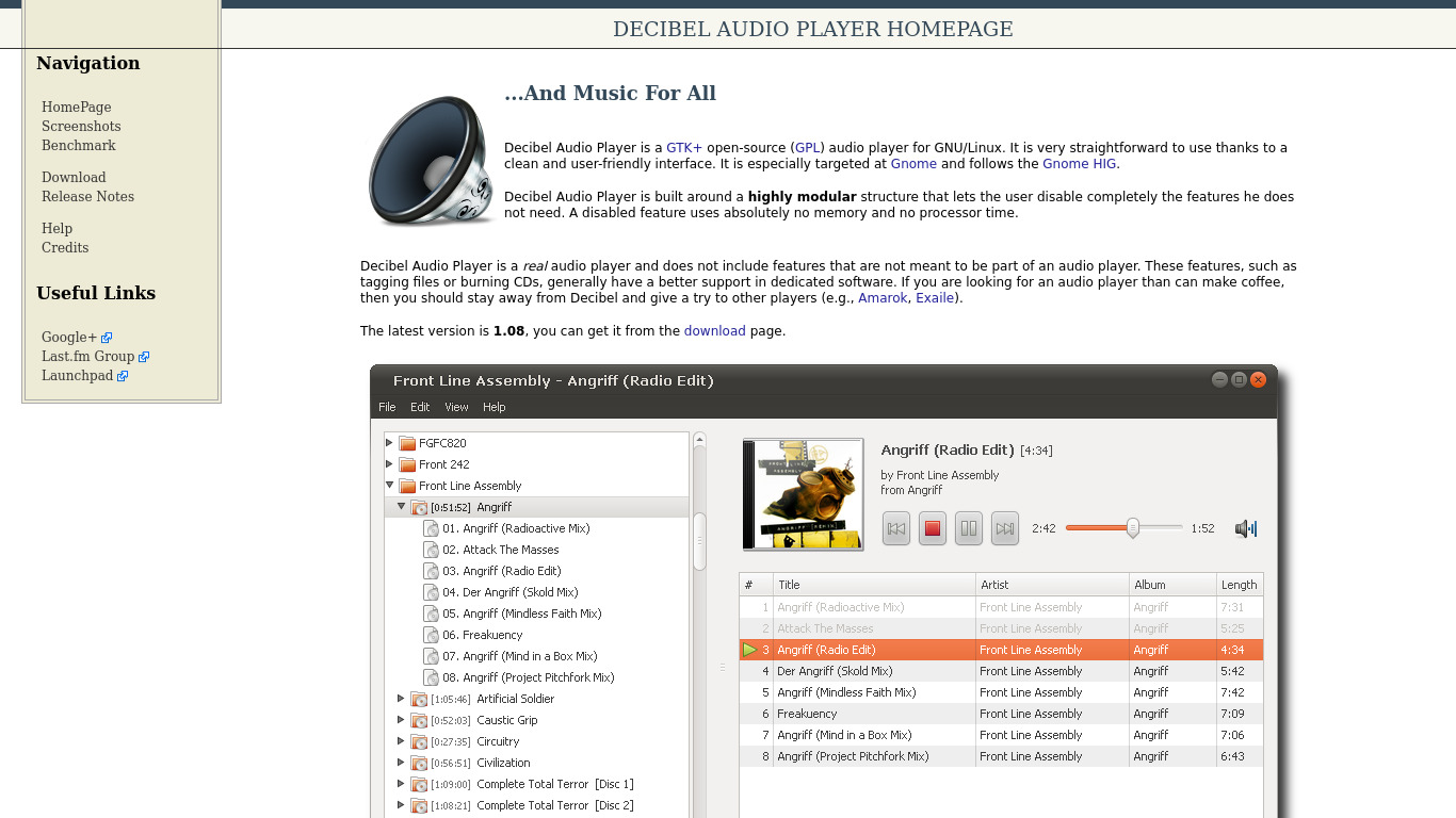 Decibel Audio Player Landing page