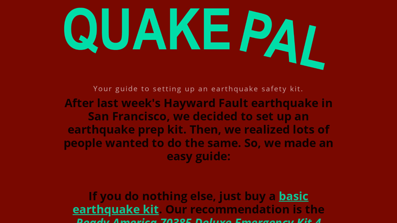 Quakepal Landing page