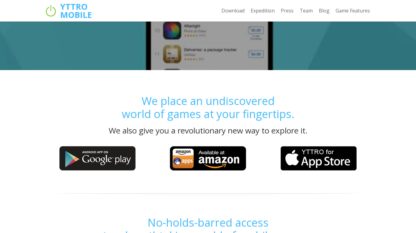 Yttro: Game App Discovery Landing page