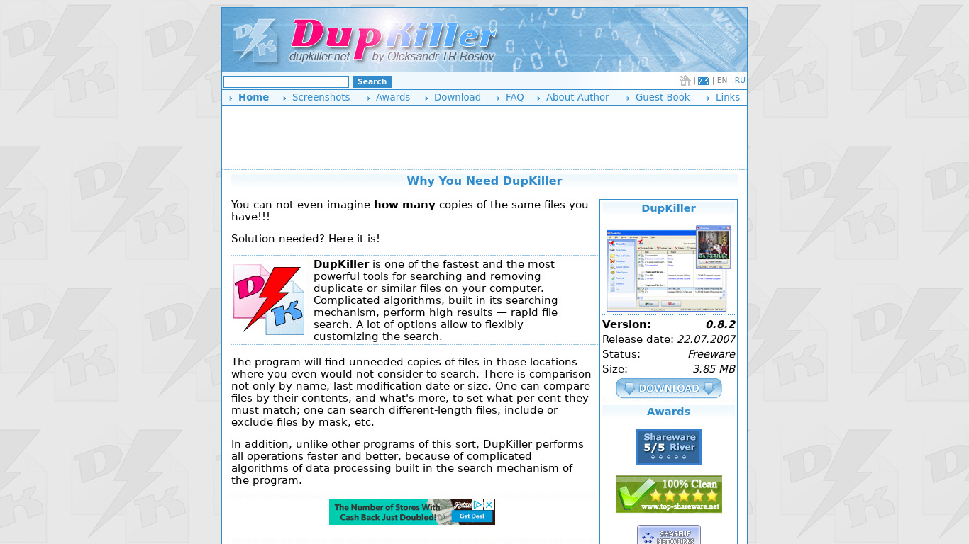 DupKiller Landing page