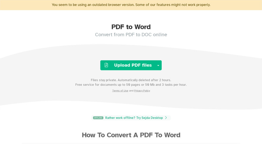 Sejda PDF to Word Landing Page